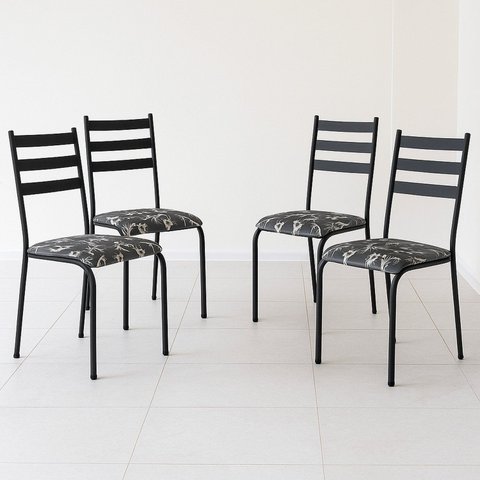 Kit 4 Cadeiras para Cozinha e Sala de Jantar 541.Sli Preto/Floral