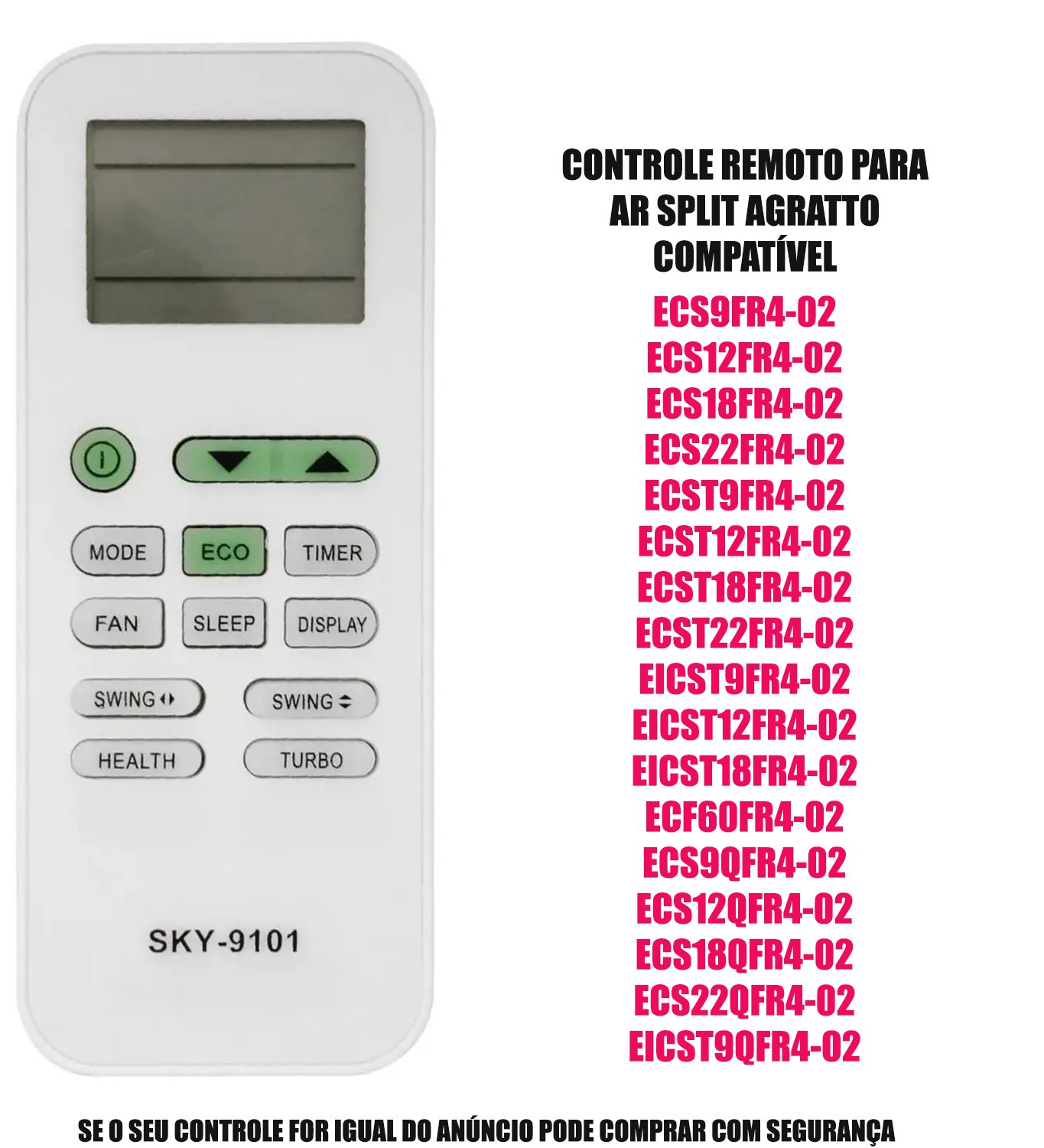 Controle Remoto para Ar Agratto Sky-9101 Compatível - 3