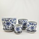 Ver imagem 2 de Kit 4 Vaso Cachepot Porcelana Azul e Branco Floral Decoração
