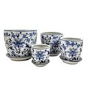 Ver imagem 1 de Kit 4 Vaso Cachepot Porcelana Azul e Branco Floral Decoração