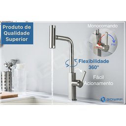 Torneira Misturador Gourmet Cozinha Monocomando Aço Escovado - 5
