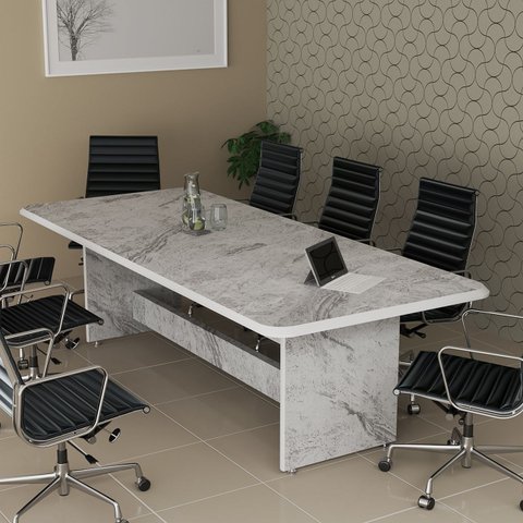 Mesa de Escritório para Sala de Reunião em Mdf Estilo Mármore 8 Lugares