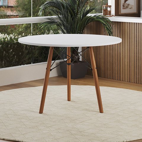 Mesa Eames Eiffel Redonda Isabella Tampo Mdp 80cm 3 Pés em Madeira Branco