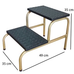 Kit 2 Und Escadinha 2 Degraus Tubo 3/4 Esmaltada Piso MDF Com Antiderrapante Cor Dourada - 2