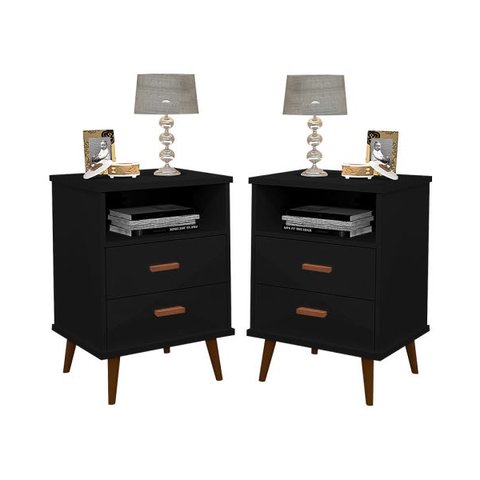 Conjunto 2 Mesa de Cabeceira Itália Preto