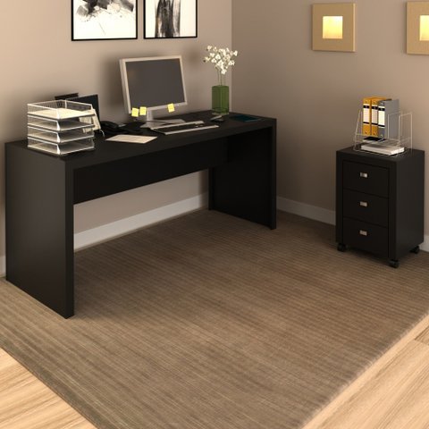 Conjunto Home Office 2 Peças com 1 Mesa e 1 Gaveteiro Preto - Pnr Móveis