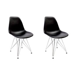 Conjunto com 2 Cadeiras Eames Preta - Base Eiffel Cromada  - 1