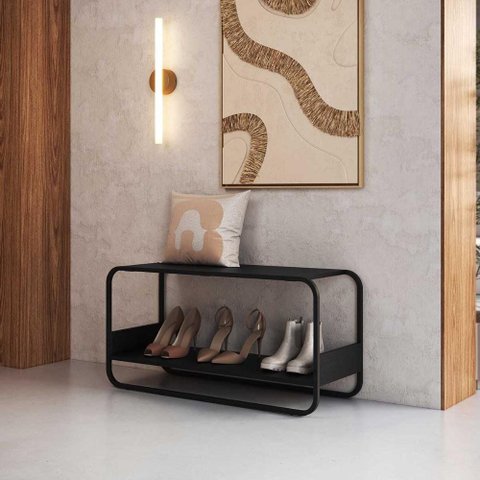 Sapateira Banco Hall de Entrada 90cm x 33cm Cantos Arredondados e Pés em Aço