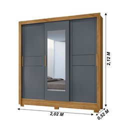 Guarda Roupa 3 Portas Deslizantes C/espelho Cinza Freijo - 7