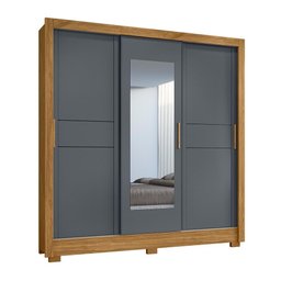 Guarda Roupa 3 Portas Deslizantes C/espelho Cinza Freijo - 2