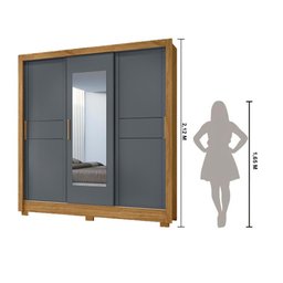 Guarda Roupa 3 Portas Deslizantes C/espelho Cinza Freijo - 6