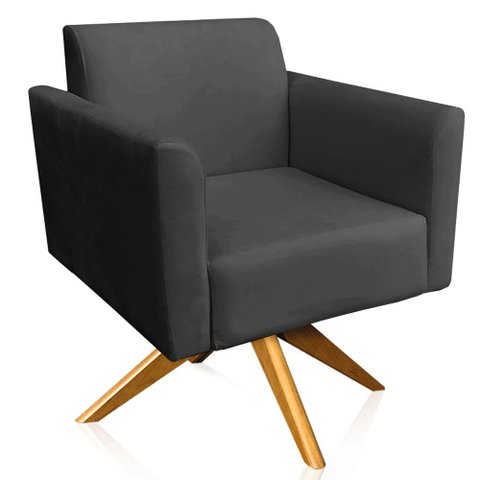 Poltrona Decorativa Isabella Base Giratória Madeira Suede Preto - Gran Belo
