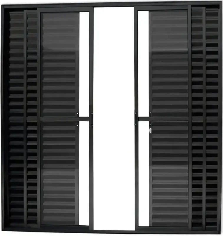 Porta Balcão 6 Folhas com Trinco 2,10 X 1,50 Cor Preto Linha Econ - 1