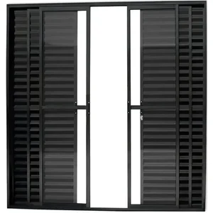 Porta de Aluminio Balcão 6 Folhas com Trinco Linha Leve:2,10 X 1,50/preto