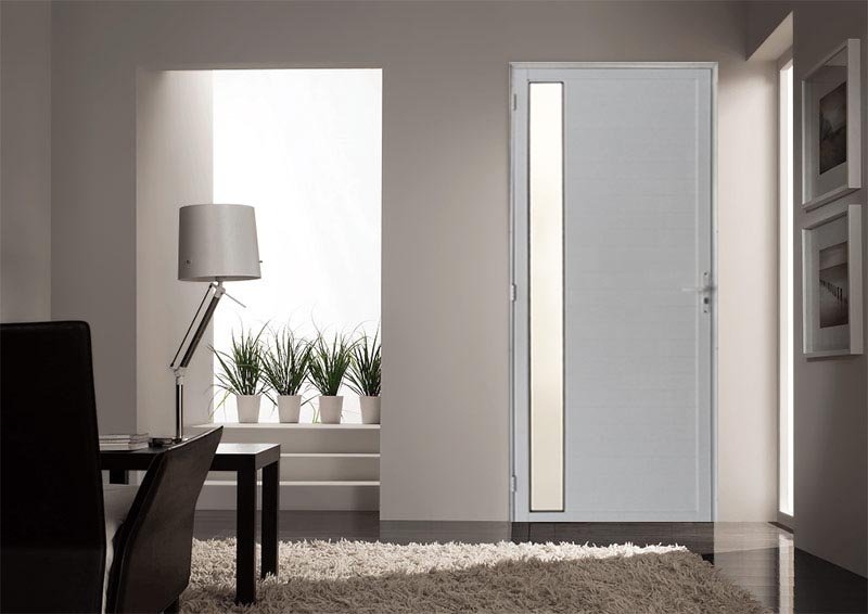 Porta Lambril C/Visor E Fechadura Aluminio Branco 2.10 X 1.00 Lado Esquerdo - Hale