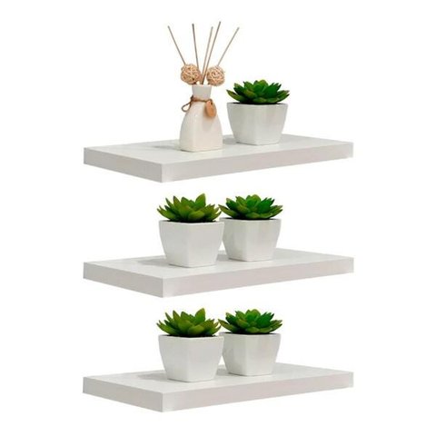 Kit 3 Prateleiras 40 x 15cm Branco Espessura 25mm Suporte Invisível