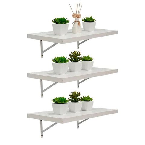 Kit 3 Prateleiras 30 x 20cm Branco Espessura 25mm Mão Francesa