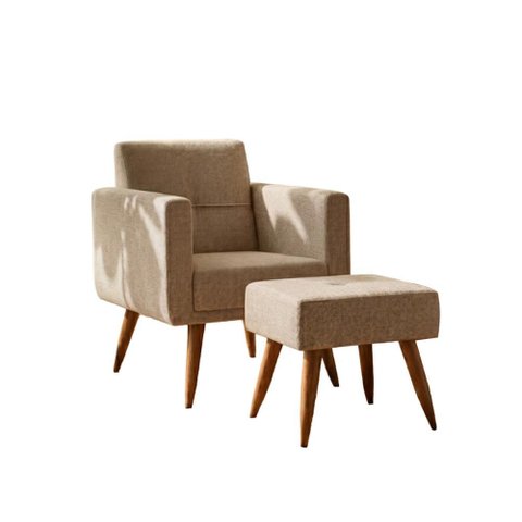Kit Poltrona Decorativa com Puff Pequim Veludo Matrix Cor:linho Bronze