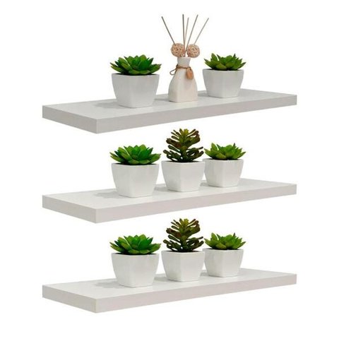 Kit 3 Prateleiras 50 x 20cm Branco Espessura 25mm Suporte Invisível