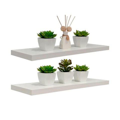 Kit 2 Prateleiras 50 x 20cm Branco Espessura 25mm Suporte Invisível