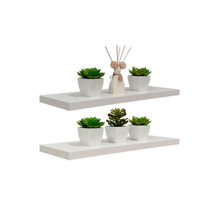 Kit 2 Prateleiras 60 x 20cm Branco Espessura 25mm Suporte Invisível Kit 2 Prateleiras 60 x 20cm Branco Espessura 25mm Suporte Invisível
