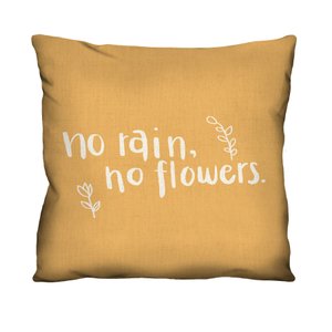 Capa de Almofada Decorativa Frase "no Rain, no Flowers" para Sofá 100% Algodão - 45x45cm