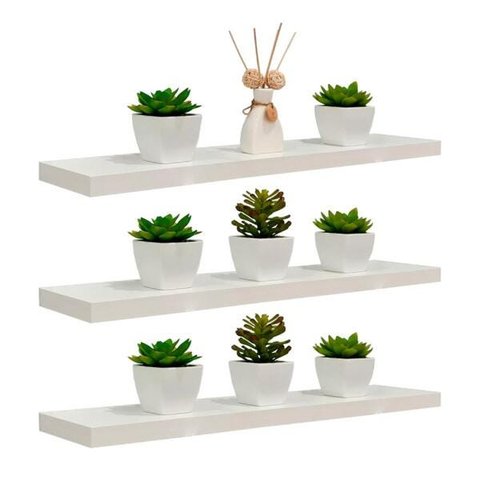 Kit 3 Prateleiras 80 x 20cm Branco Espessura 25mm Suporte Invisível
