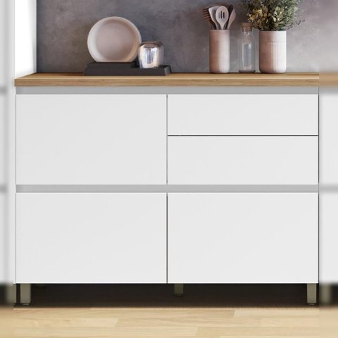 Balcão 1 Porta Basculante 4 Gavetas 120cm 100% Mdf Rainha Branco/nature Nesher