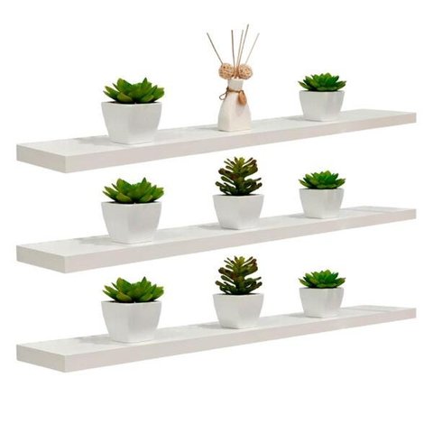 Kit 3 Prateleiras 90 x 20cm Branco Espessura 25mm Suporte Invisível
