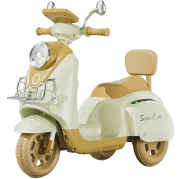 Mini Lambreta Moto Eletrica Shiny Toys 6v Bege com Luzes Mp3 - 1