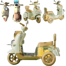 Mini Lambreta Moto Eletrica Shiny Toys 6v Bege com Luzes Mp3 - 3