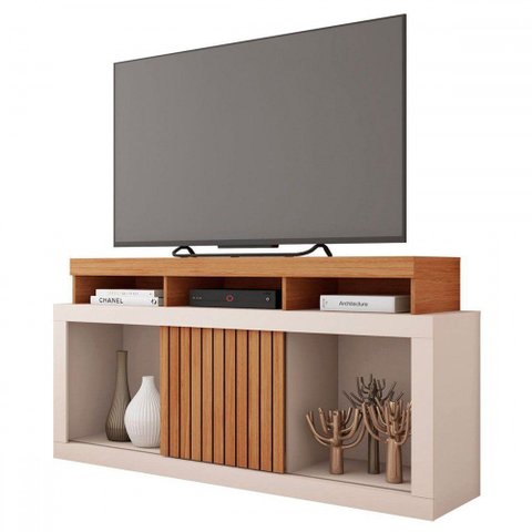 Rack para TV até 55 Polegadas Dragon 1 Porta Ripada Mel/Off White - Caemmun