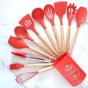 Ver imagem 3 de Super Kit Talheres Silicone com Cabo de Madeira Kit Cozinha 12 Peças - Vermelho