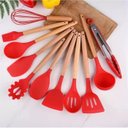 Ver imagem 5 de Super Kit Talheres Silicone com Cabo de Madeira Kit Cozinha 12 Peças - Vermelho