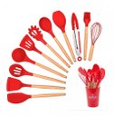 Ver imagem 6 de Super Kit Talheres Silicone com Cabo de Madeira Kit Cozinha 12 Peças - Vermelho