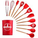 Ver imagem 7 de Super Kit Talheres Silicone com Cabo de Madeira Kit Cozinha 12 Peças - Vermelho