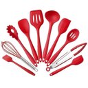 Ver imagem 4 de Super Kit Talheres Silicone com Cabo de Madeira Kit Cozinha 12 Peças - Vermelho