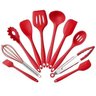 Super Kit Talheres Silicone com Cabo de Madeira Kit Cozinha 12 Peças - Vermelho - 4