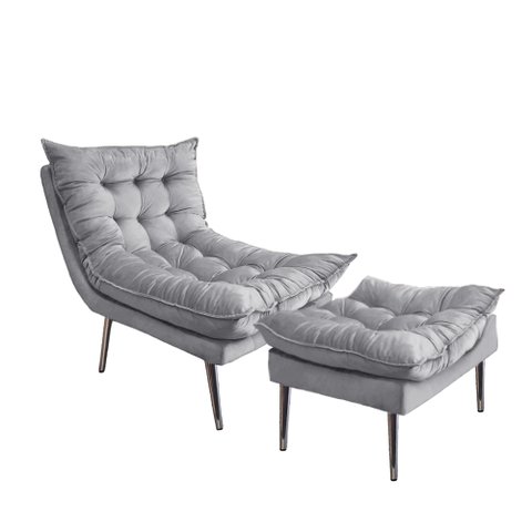 Kit Poltrona + Puff Tati Suede Cinza - Dominic Decor