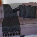 Ver imagem 3 de Peseira Jacquard 2,20x0,43 Cama Padrão Queen 2 Capas de Almofada Poá Preto 40x40