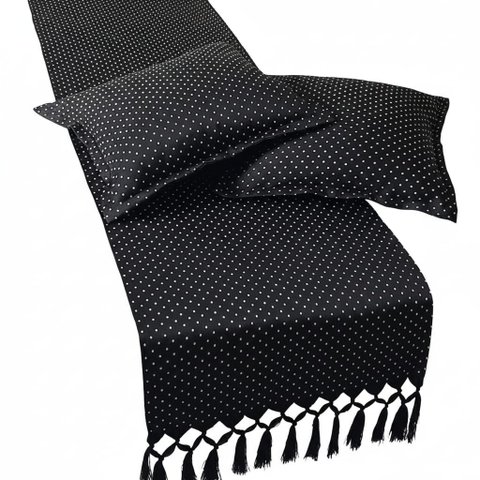 Peseira Jacquard 2,20x0,43 Cama Padrão Queen 2 Capas de Almofada Poá Preto 40x40