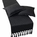 Ver imagem 1 de Peseira Jacquard 2,20x0,43 Cama Padrão Queen 2 Capas de Almofada Poá Preto 40x40