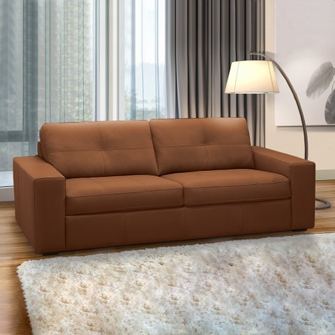 Sofá Decorativo Mendes 2 Lugares Sala de Estar 150cm Pés em Madeira Couro Conhaque G88 - Gran Belo