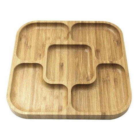 Petisqueira Bambu Ecológica Quadrada 5 Divisórias Prato 20Cm
