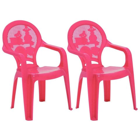 Kit 2 Cadeiras Plásticas Infantis Tramontina Catty Rosa +24m