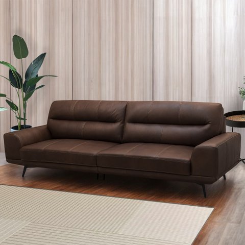 Sofá Decorativo Ashton 3 Lugares Sala de Estar 256cm Pés em Aço Couro Marrom Chocolate G88 - Gran Be