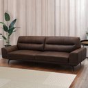 Ver imagem 1 de Sofá Decorativo Ashton 3 Lugares Sala de Estar 256cm Pés em Aço Couro Marrom Chocolate G88 - Gran Be