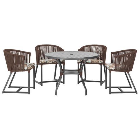 Mesa com 4 Cadeiras de Jantar Roma 100cm e Noronha em Aluminío Preto Corda Nautica Estofado 6 Trama