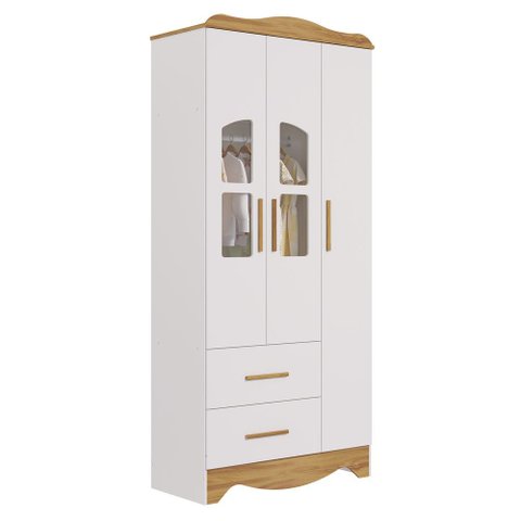 Armario Infatil 3 Portas 2 Gaveta Lisi - Moveis Peroba Amendoa/branco
