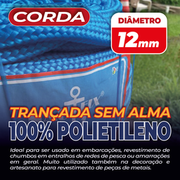 Corda Trançada Pe Virgem S/alma C/aprox.161 Metros - Azul 12mm - 2